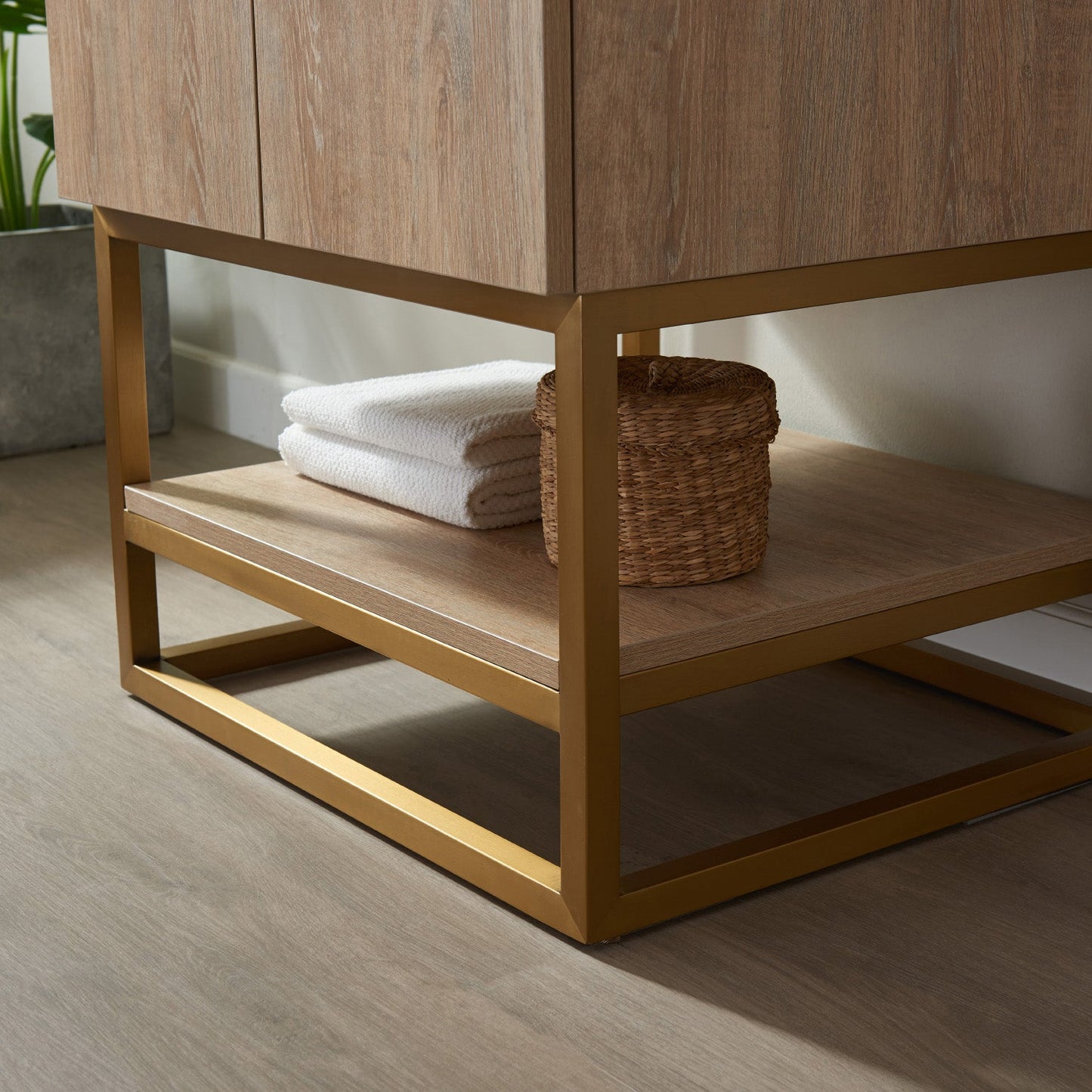 Alistair 24" Single Vanity in North American Oak with White Grain Stone Countertop