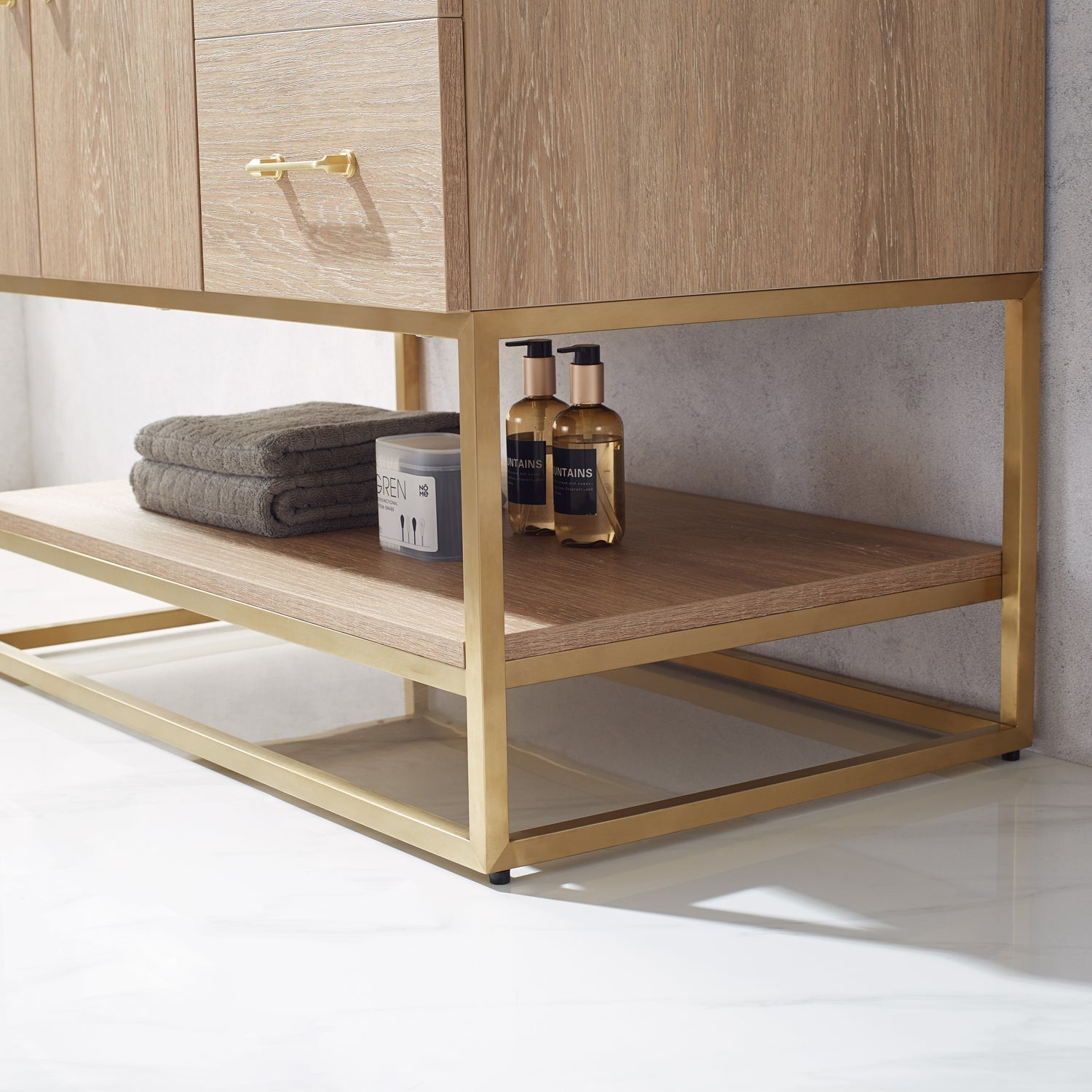 Alistair 36" Single Vanity in North American Oak with White Grain Stone Countertop
