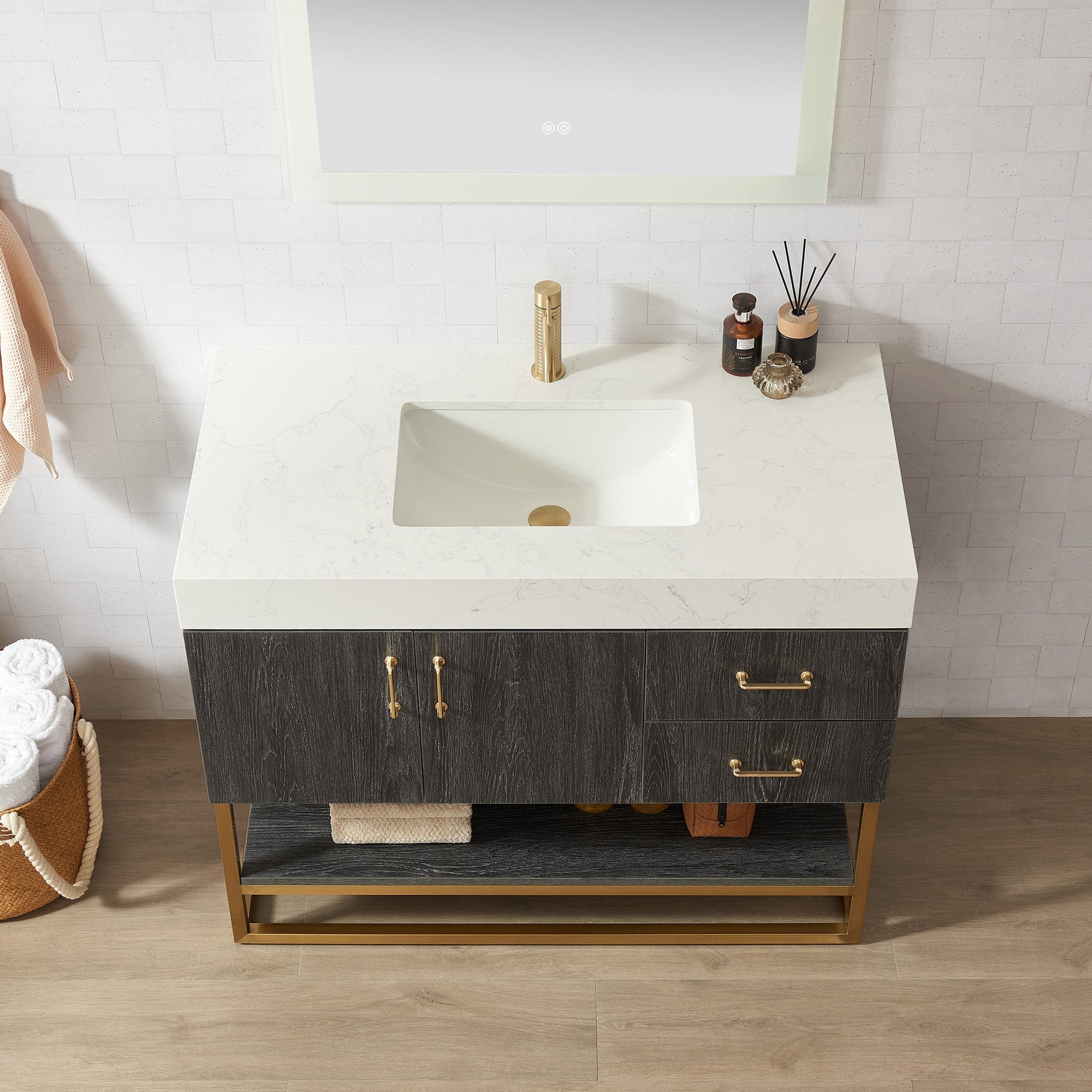 Alistair 42" Single Vanity in North American Black Oak with White Grain Stone Top