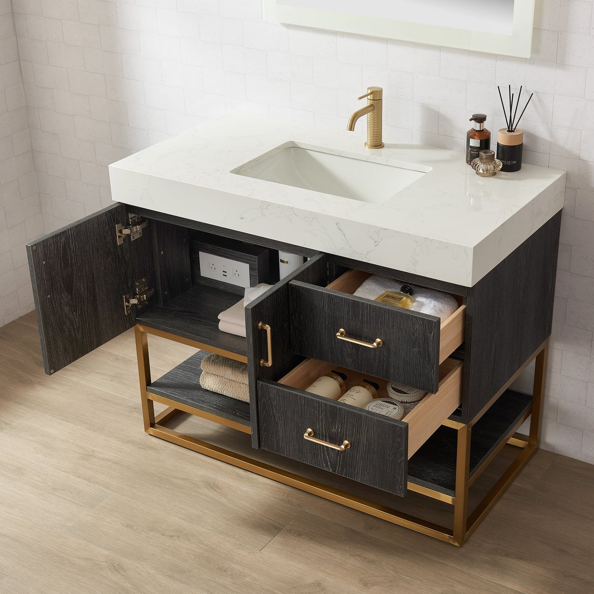 Alistair 42" Single Vanity in North American Black Oak with White Grain Stone Top