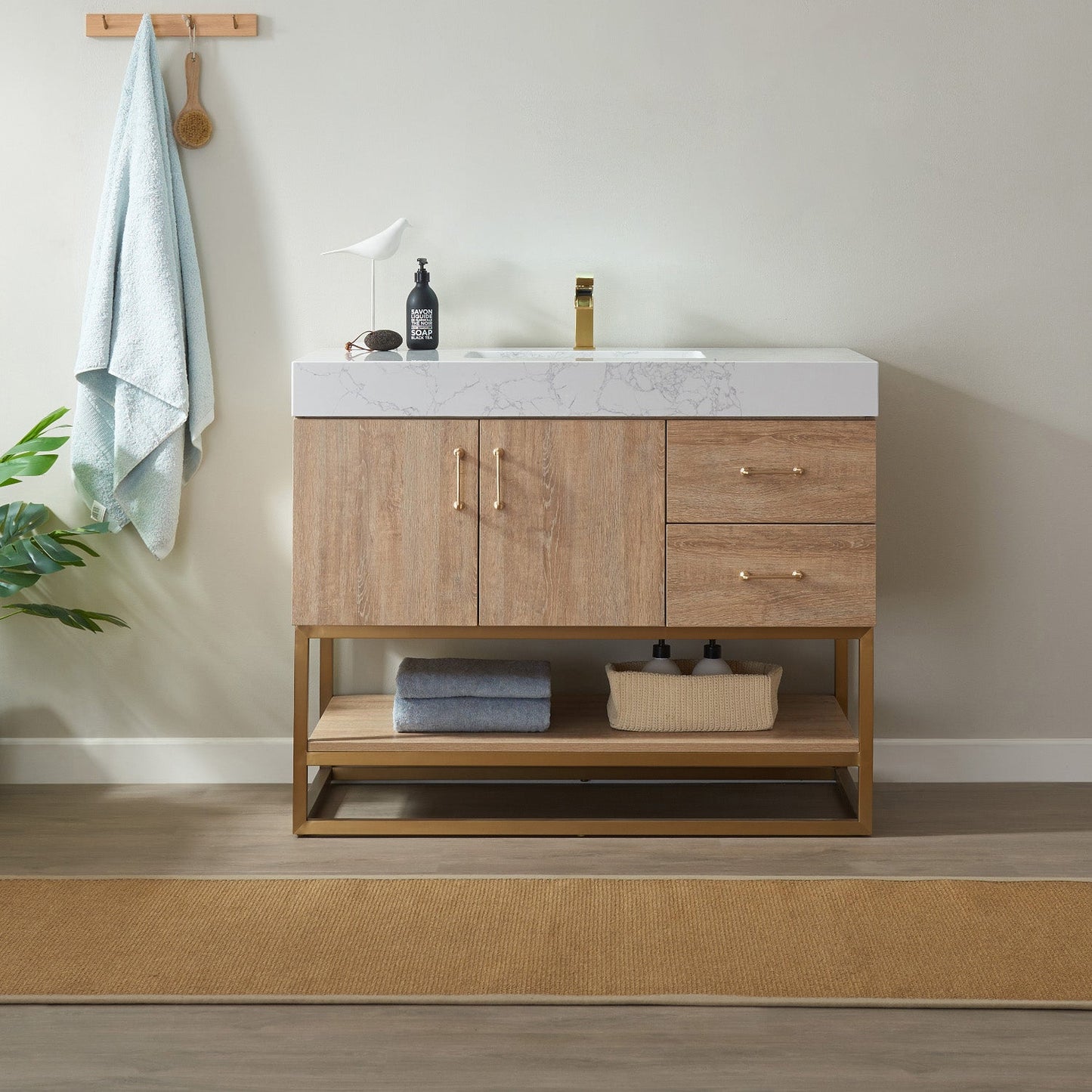 Alistair 42" Single Vanity in North American Oak with White Grain Stone Countertop