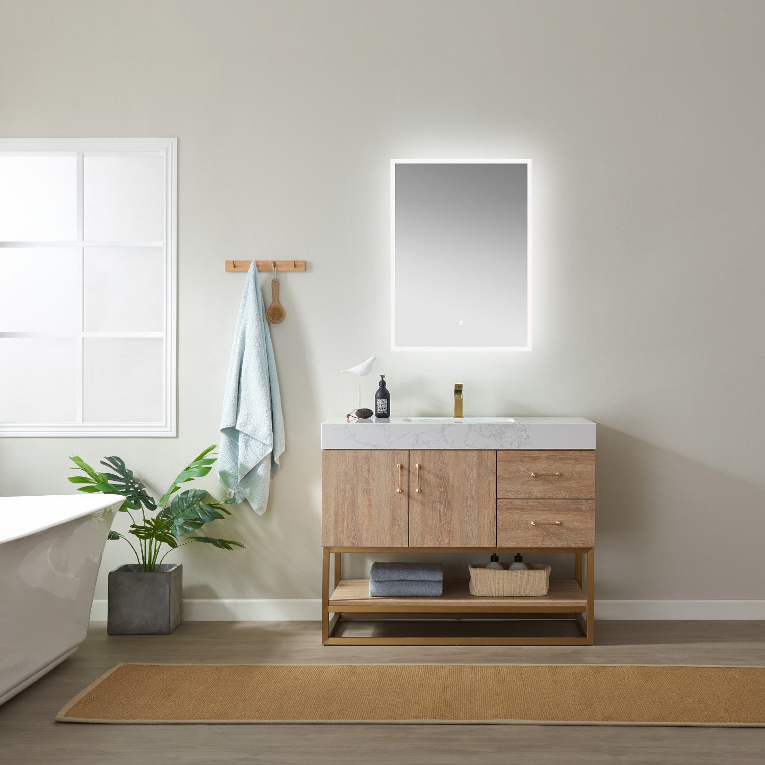 Alistair 42" Single Vanity in North American Oak with White Grain Stone Countertop