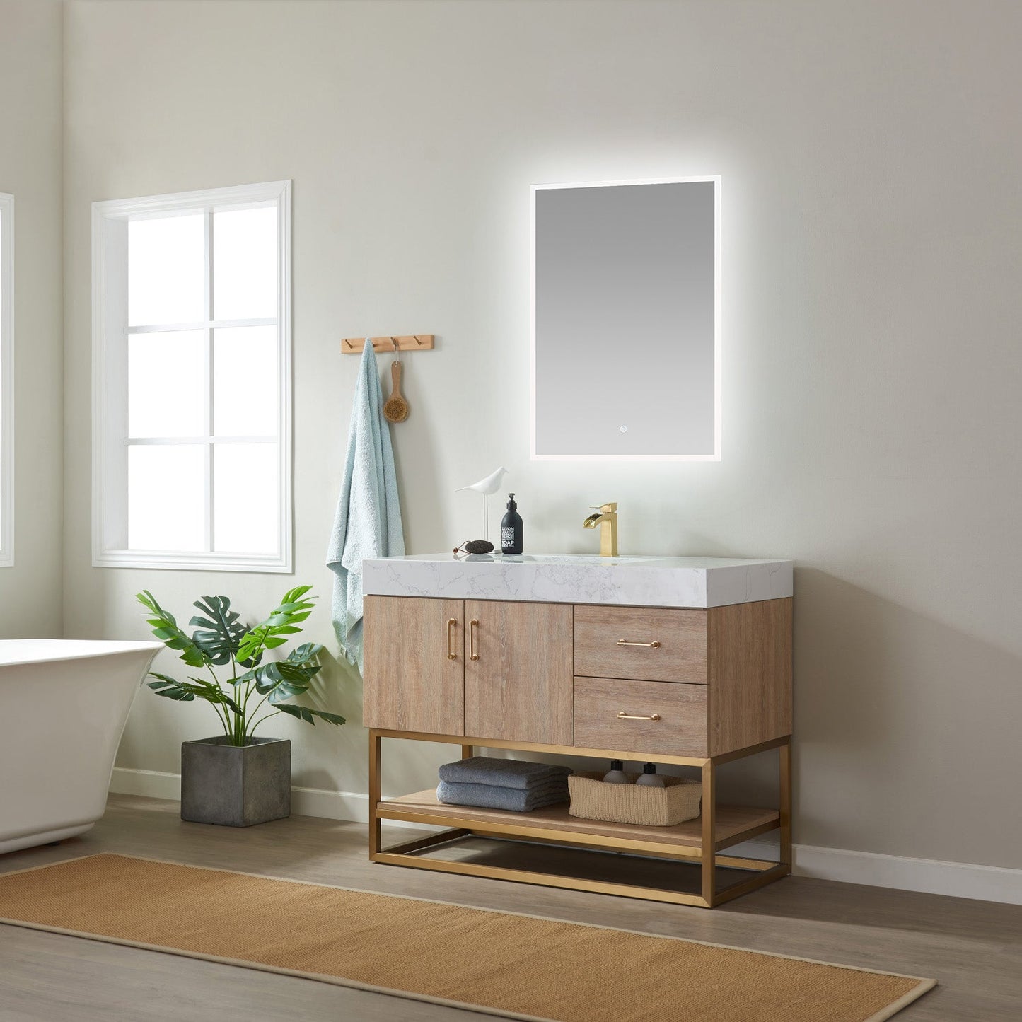 Alistair 42" Single Vanity in North American Oak with White Grain Stone Countertop