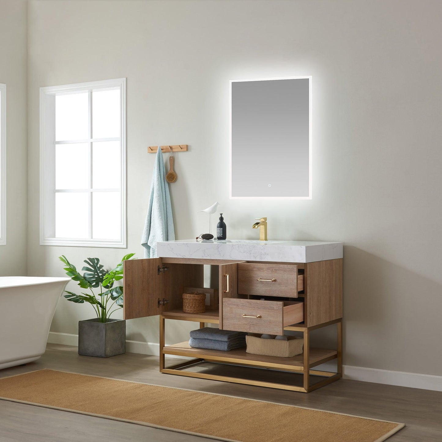 Alistair 42" Single Vanity in North American Oak with White Grain Stone Countertop