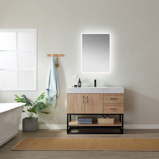 Alistair 42B" Single Vanity in North American Oak with White Grain Stone Countertop