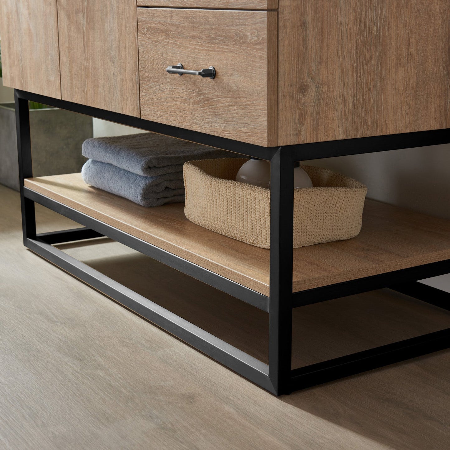 Alistair 42B" Single Vanity in North American Oak with White Grain Stone Countertop