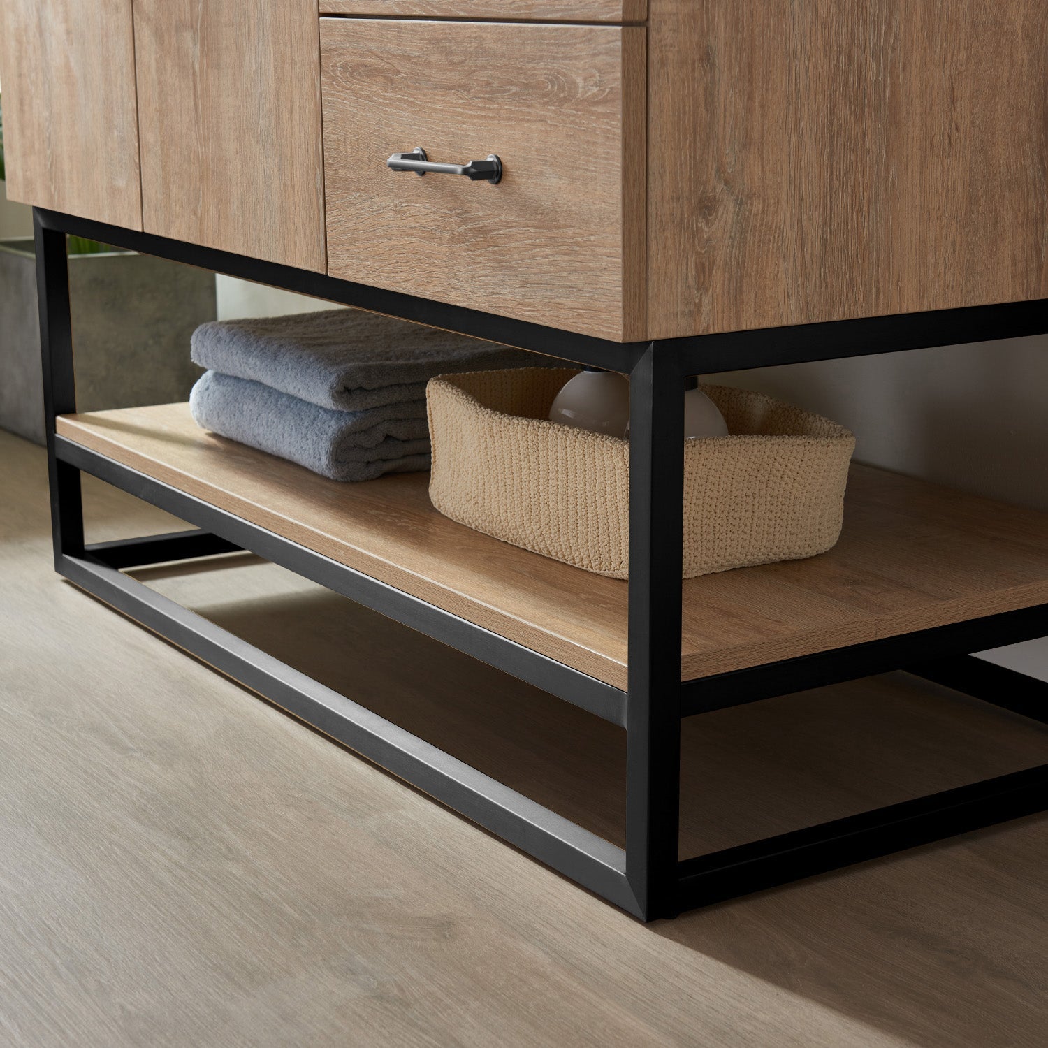 Alistair 42B" Single Vanity in North American Oak with White Grain Stone Countertop