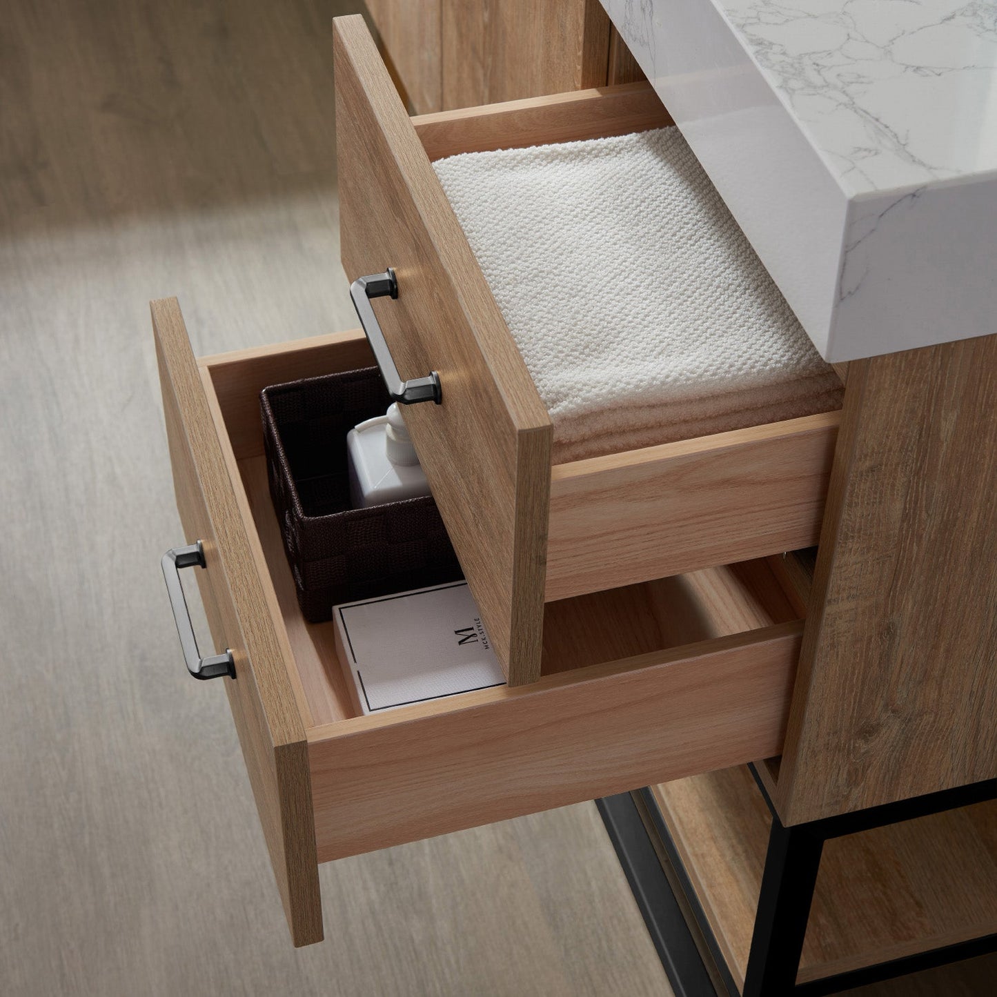 Alistair 42B" Single Vanity in North American Oak with White Grain Stone Countertop