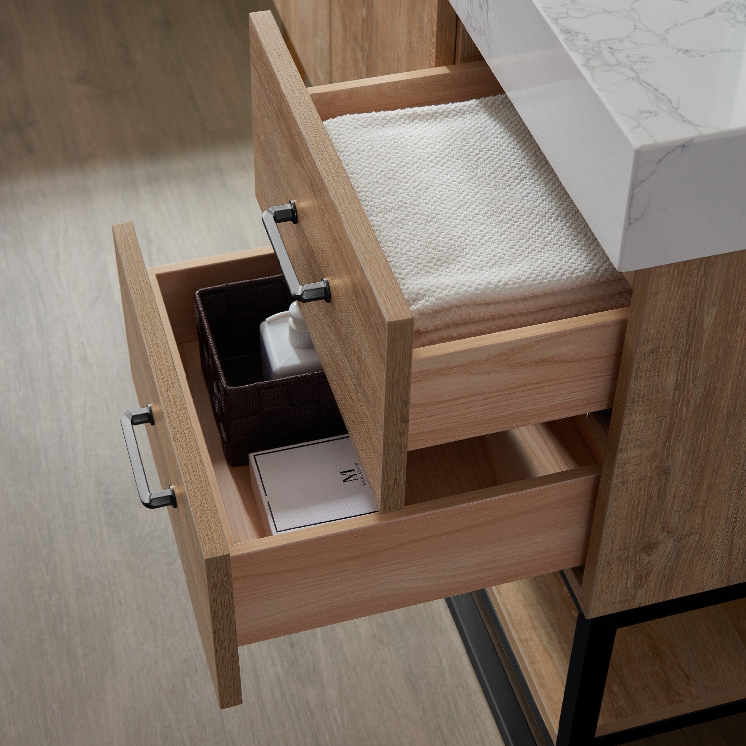Alistair 42B" Single Vanity in North American Oak with White Grain Stone Countertop
