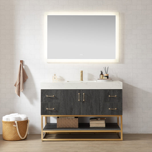 Alistair 48" Single Vanity in North American Black Oak with White Grain Stone Top