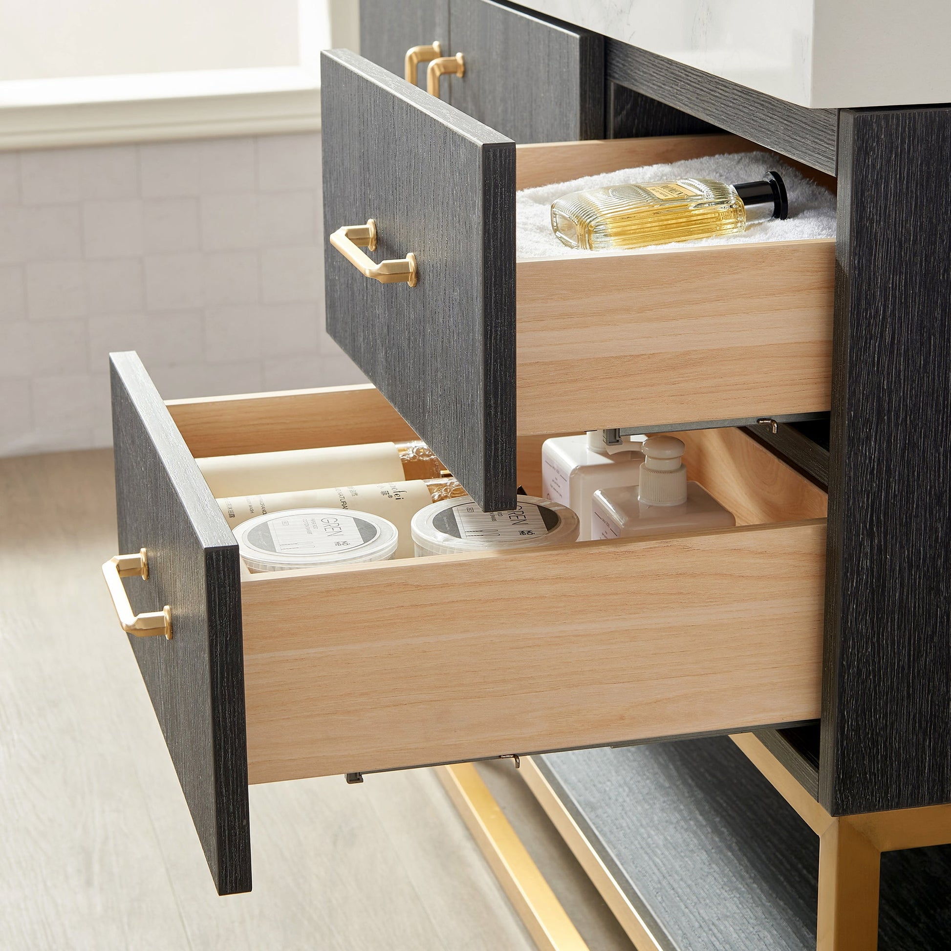 Alistair 48" Single Vanity in North American Black Oak with White Grain Stone Top