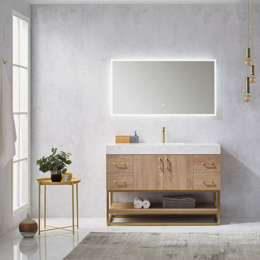 Alistair 48" Single Vanity in North American Oak with White Grain Stone Countertop