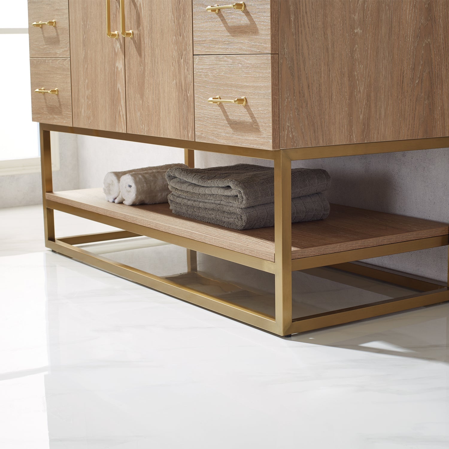 Alistair 48" Single Vanity in North American Oak with White Grain Stone Countertop