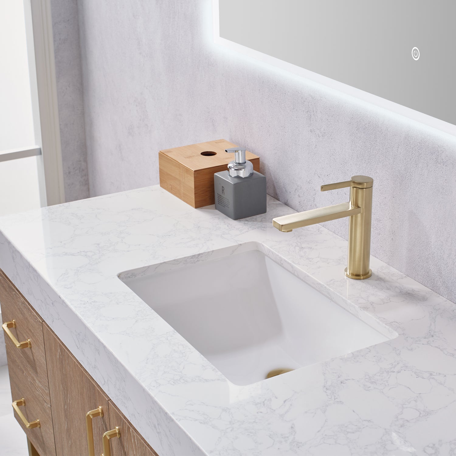 Alistair 48" Single Vanity in North American Oak with White Grain Stone Countertop