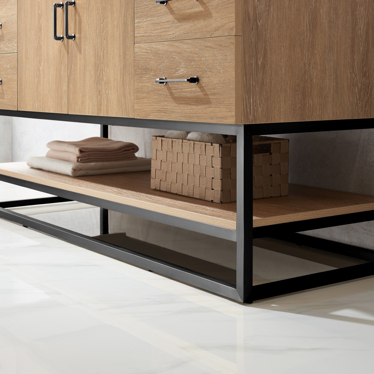 Alistair 60BS" Single Vanity in North American Oak with White Grain Stone Countertop