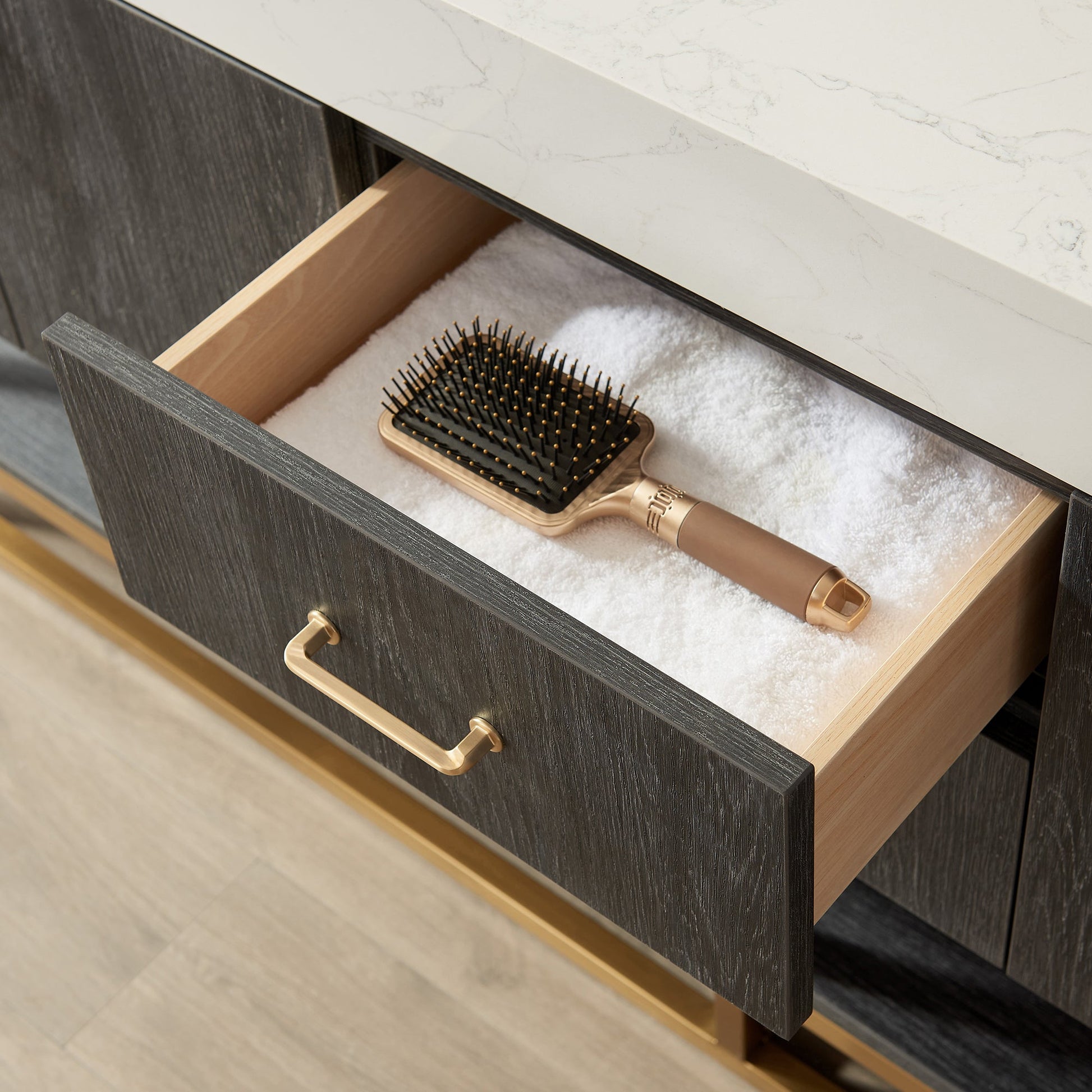 Alistair 60" Single Vanity in North American Black Oak with White Grain Stone Top