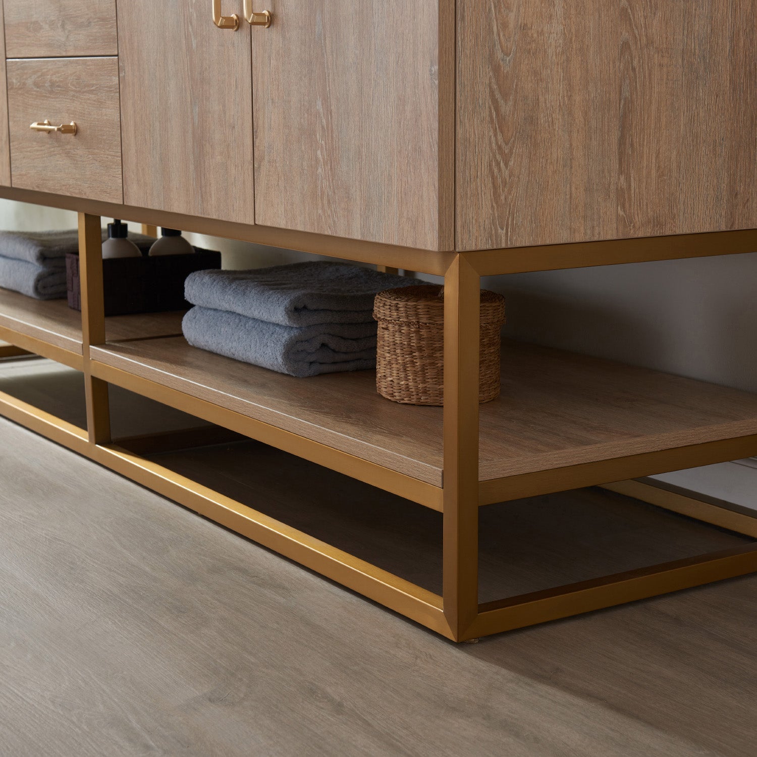 Alistair 72" Double Vanity in North American Oak with White Grain Stone Countertop