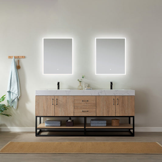 Alistair 72B" Double Vanity in North American Oak with White Grain Stone Countertop