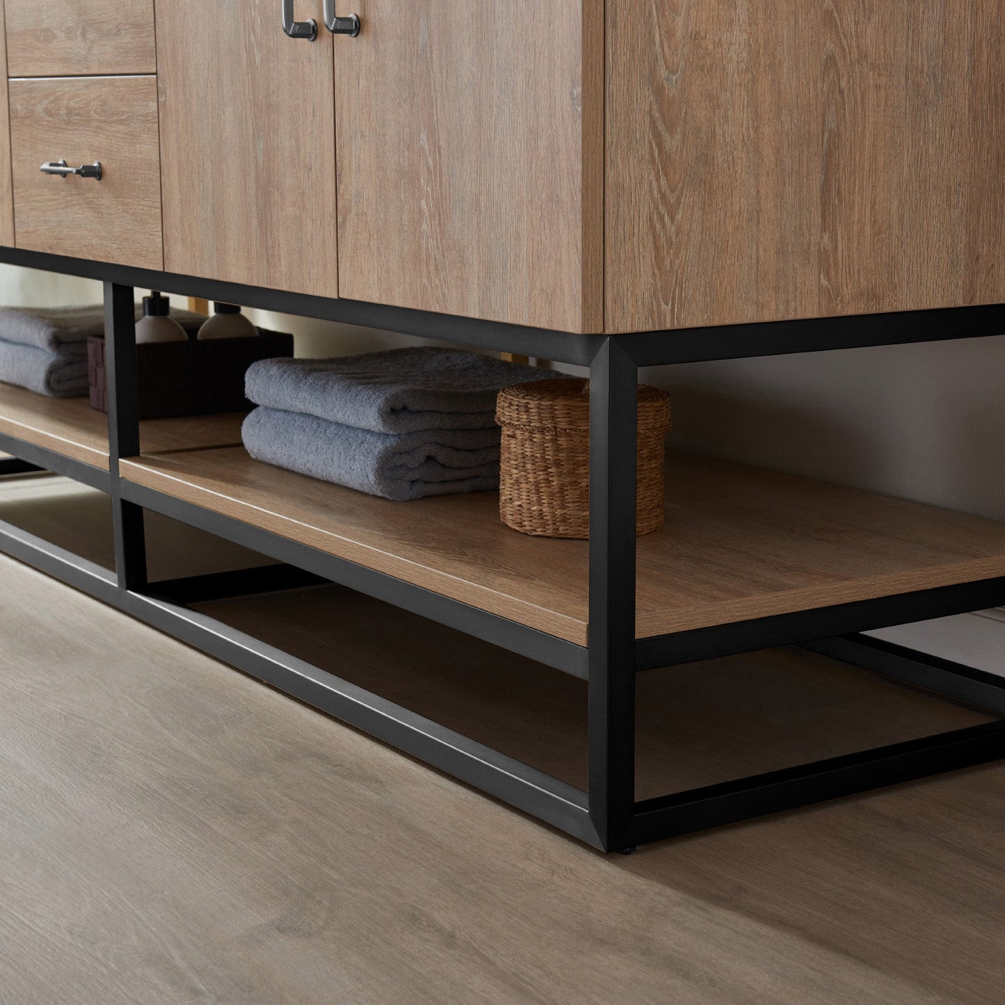 Alistair 72B" Double Vanity in North American Oak with White Grain Stone Countertop