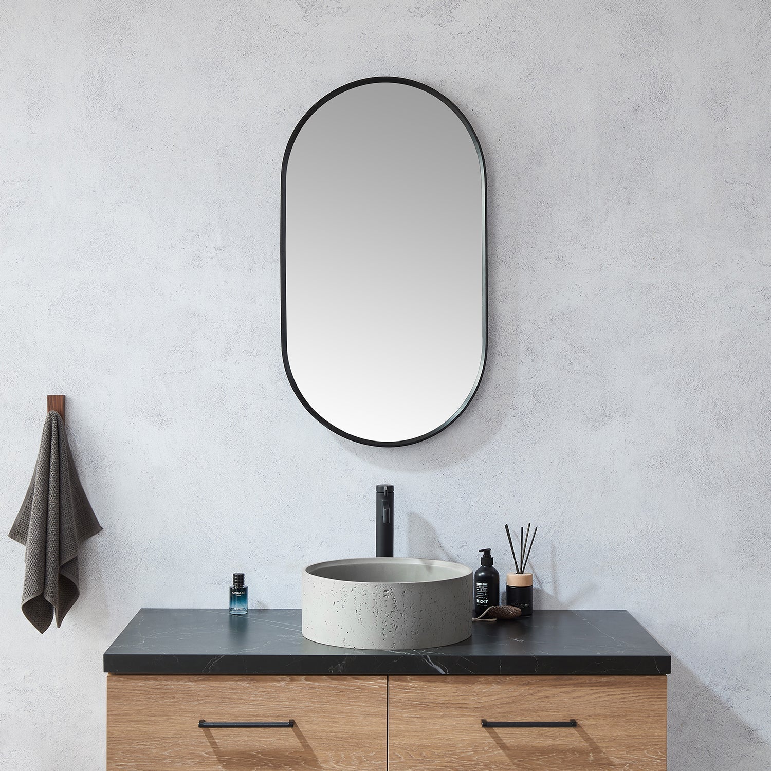 Miajadas 20 in. W x 36 in. H Oval Metal Wall Mirror in Brushed Black