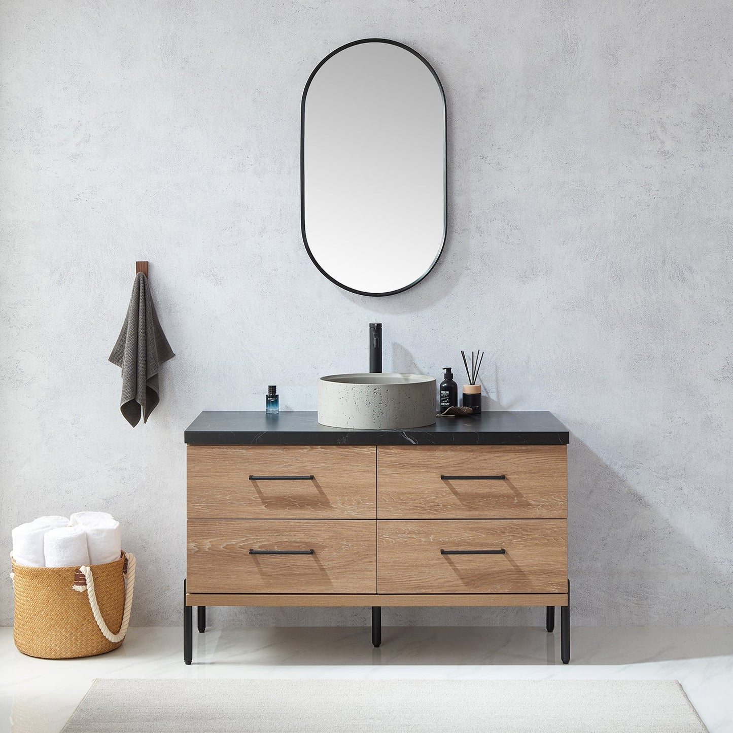 Miajadas 20 in. W x 36 in. H Oval Metal Wall Mirror in Brushed Black