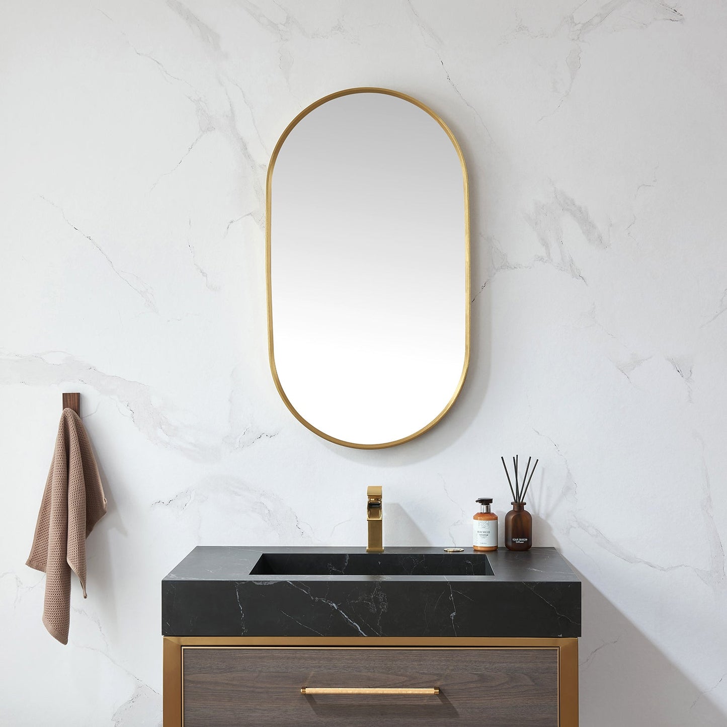 Miajadas 20 in. W x 36 in. H Oval Metal Wall Mirror in Brushed Gold