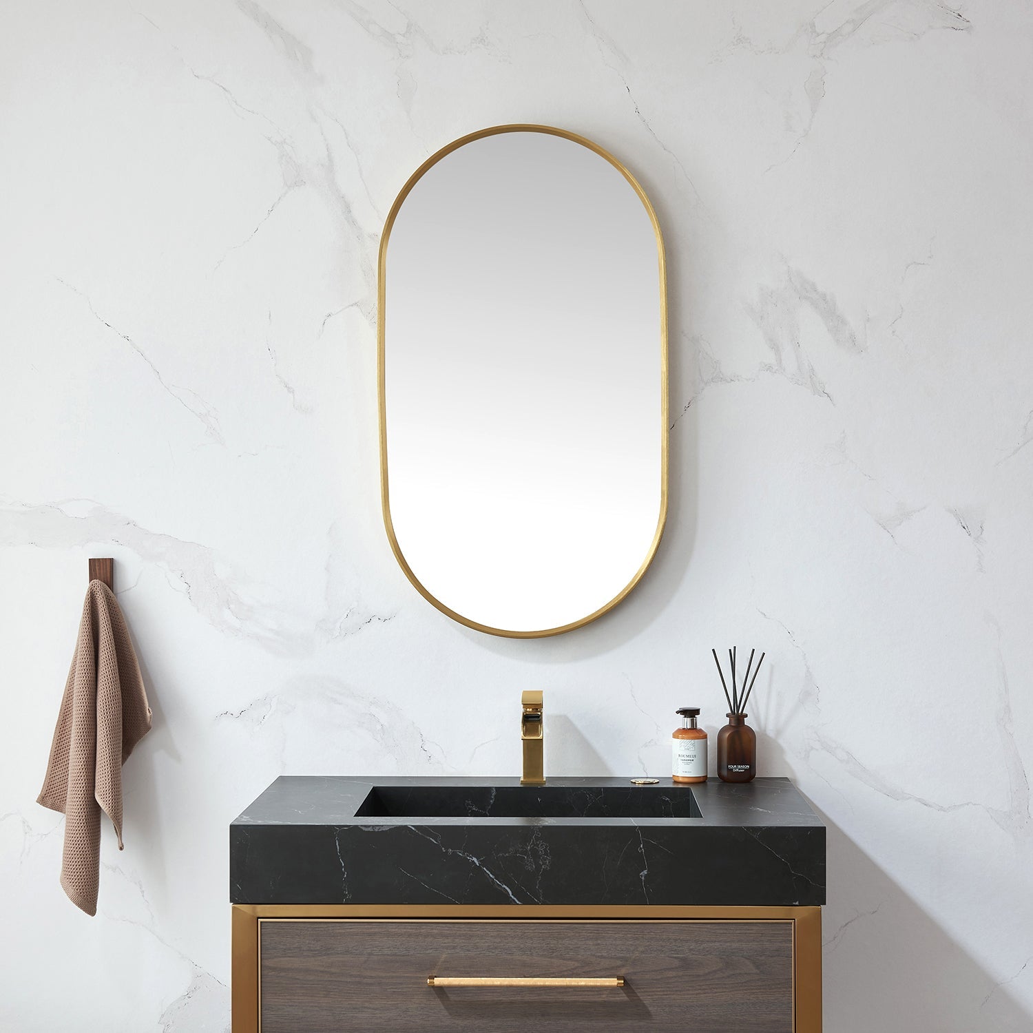 Miajadas 20 in. W x 36 in. H Oval Metal Wall Mirror in Brushed Gold