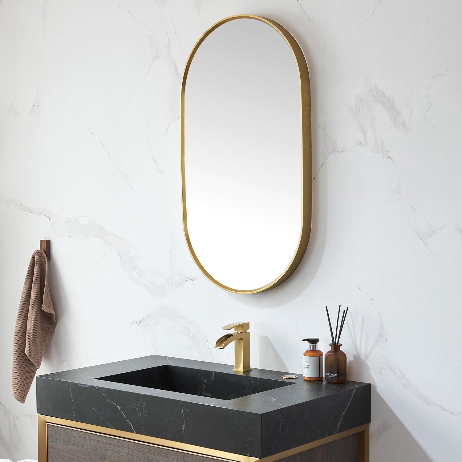 Miajadas 20 in. W x 36 in. H Oval Metal Wall Mirror in Brushed Gold