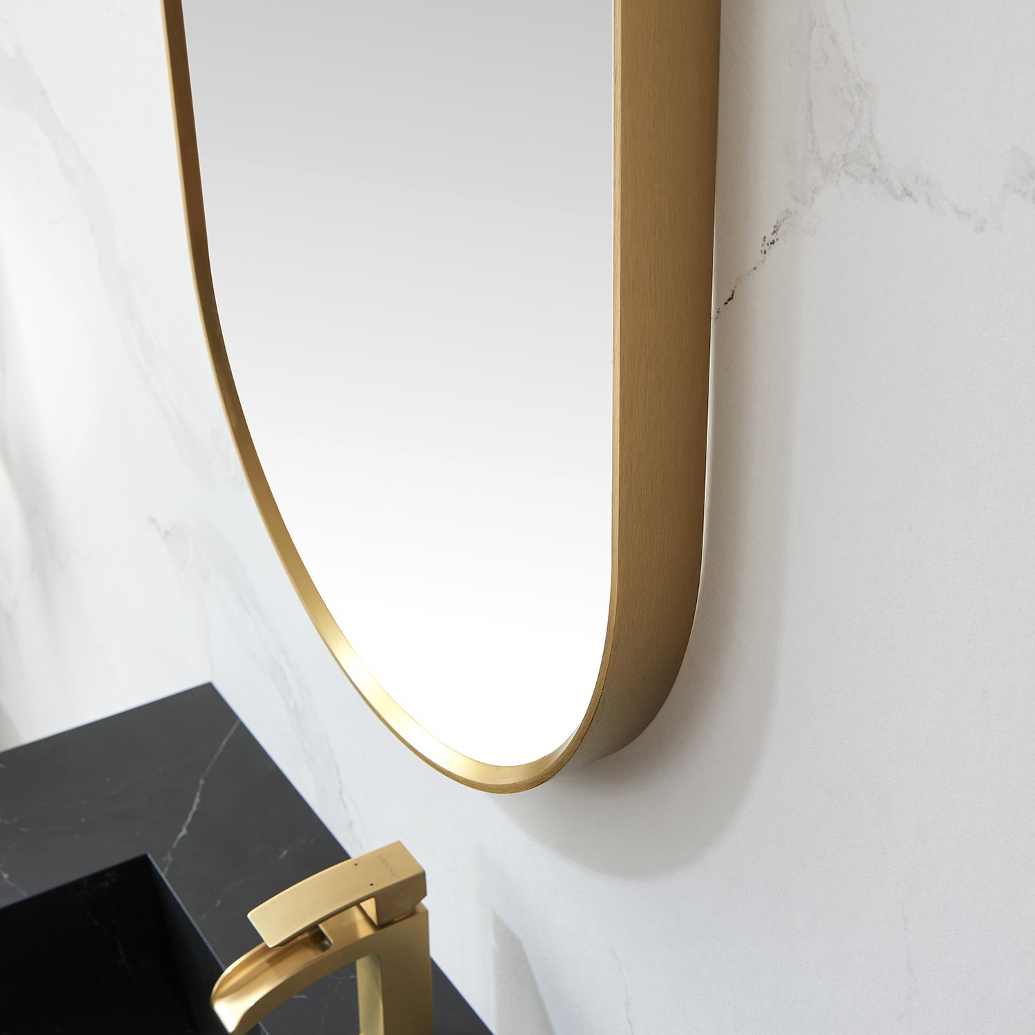 Miajadas 20 in. W x 36 in. H Oval Metal Wall Mirror in Brushed Gold