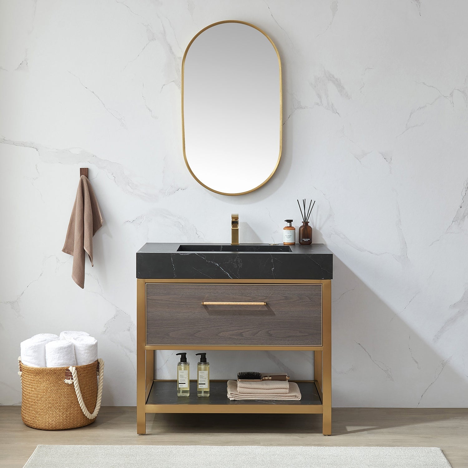Miajadas 20 in. W x 36 in. H Oval Metal Wall Mirror in Brushed Gold