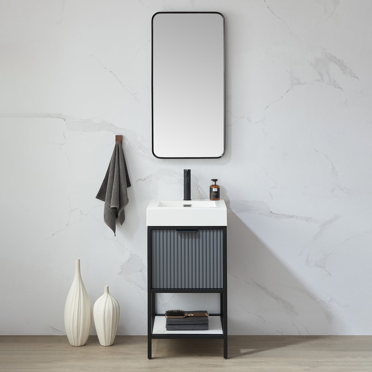 Mutriku 18 in. W x 36 in. H Rectangle Metal Wall Mirror in Brushed Black