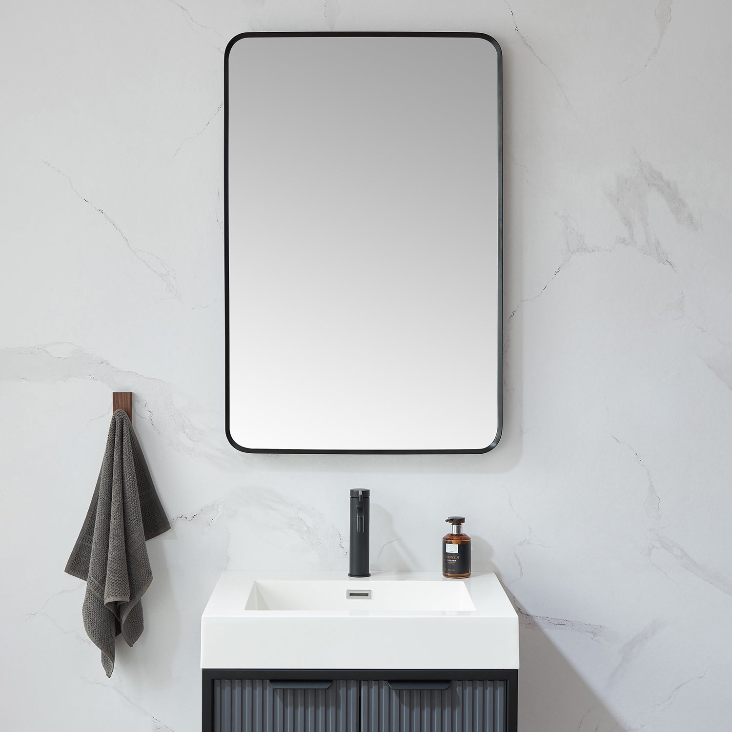Mutriku 24 in. W x 36 in. H Rectangle Metal Wall Mirror in Brushed Black