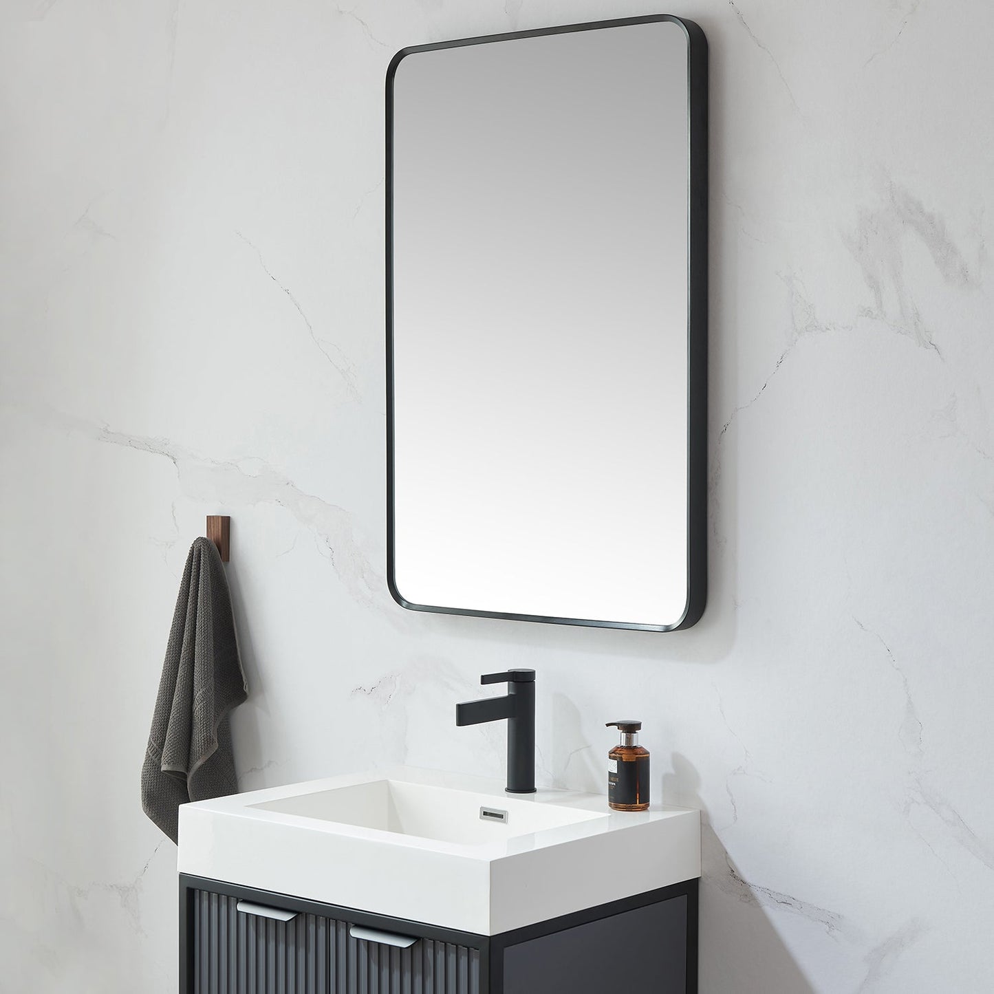 Mutriku 24 in. W x 36 in. H Rectangle Metal Wall Mirror in Brushed Black