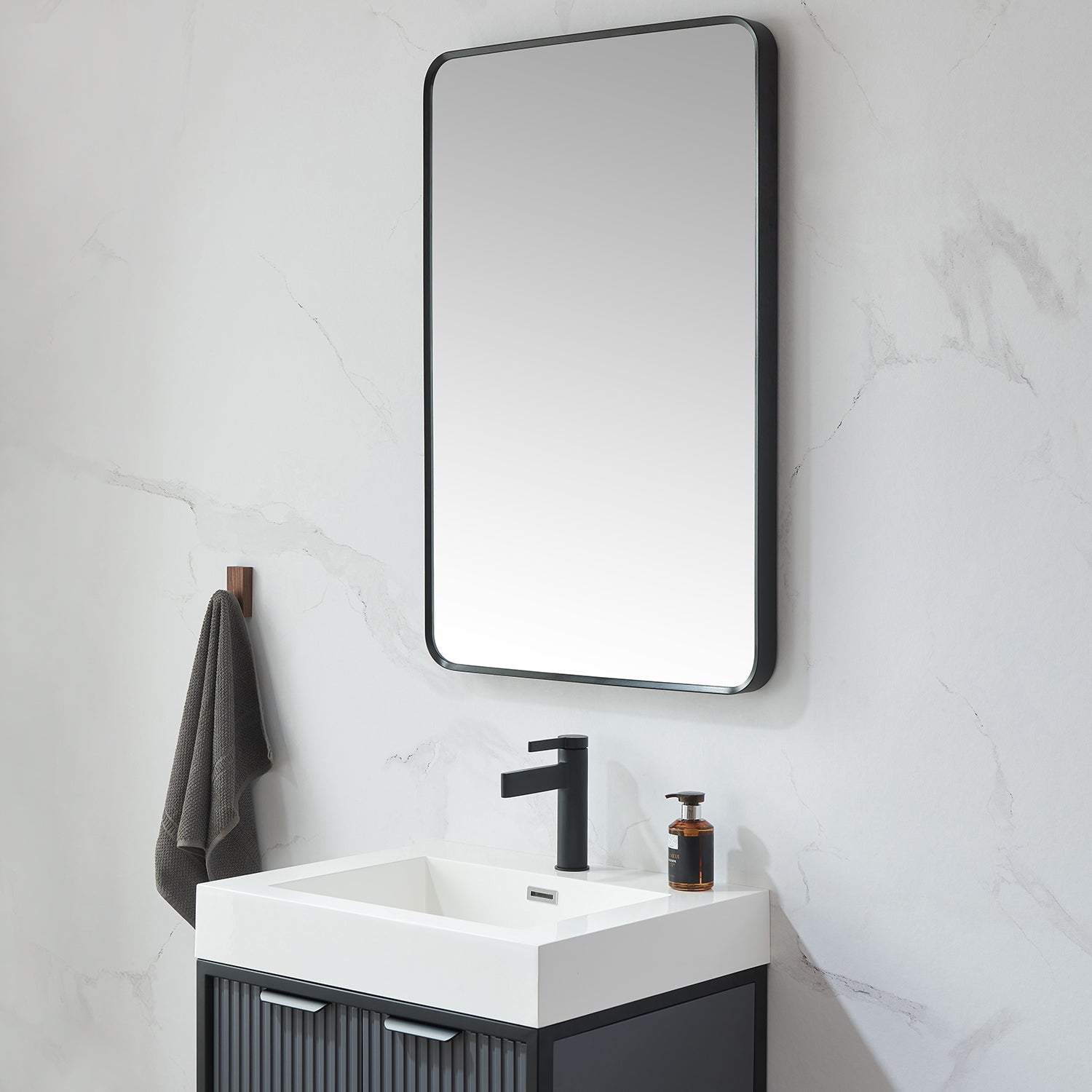 Mutriku 24 in. W x 36 in. H Rectangle Metal Wall Mirror in Brushed Black