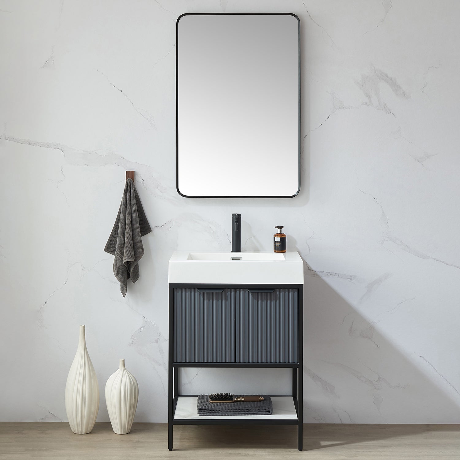Mutriku 24 in. W x 36 in. H Rectangle Metal Wall Mirror in Brushed Black