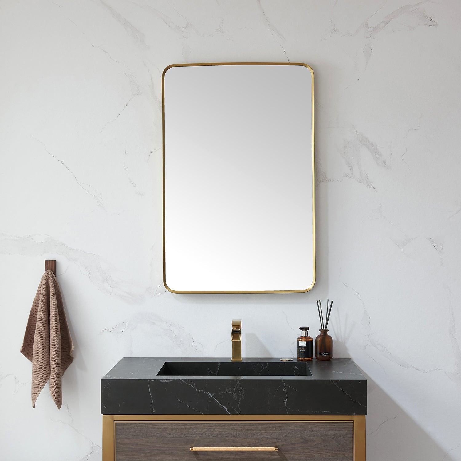 Mutriku 24 in. W x 36 in. H Rectangle Metal Wall Mirror in Brushed Gold