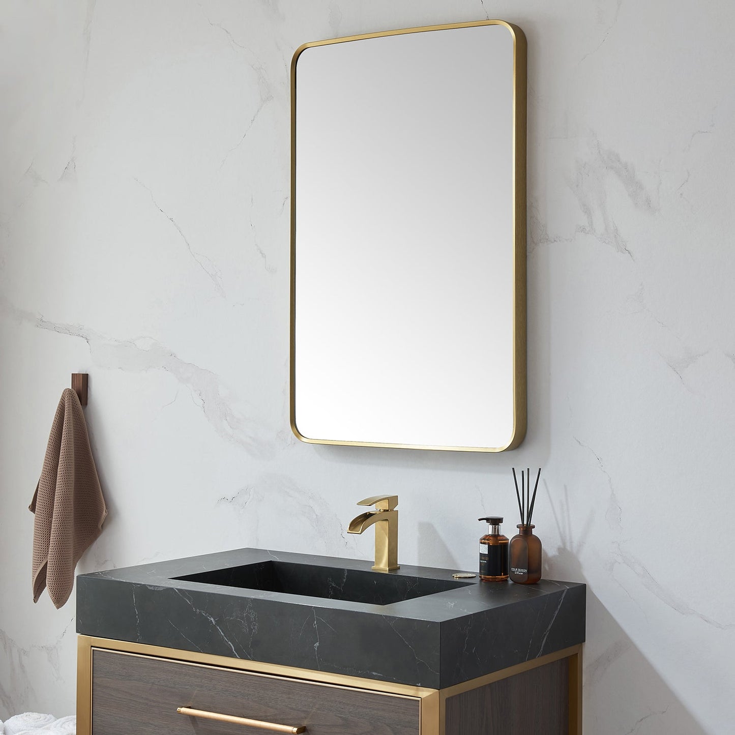 Mutriku 24 in. W x 36 in. H Rectangle Metal Wall Mirror in Brushed Gold
