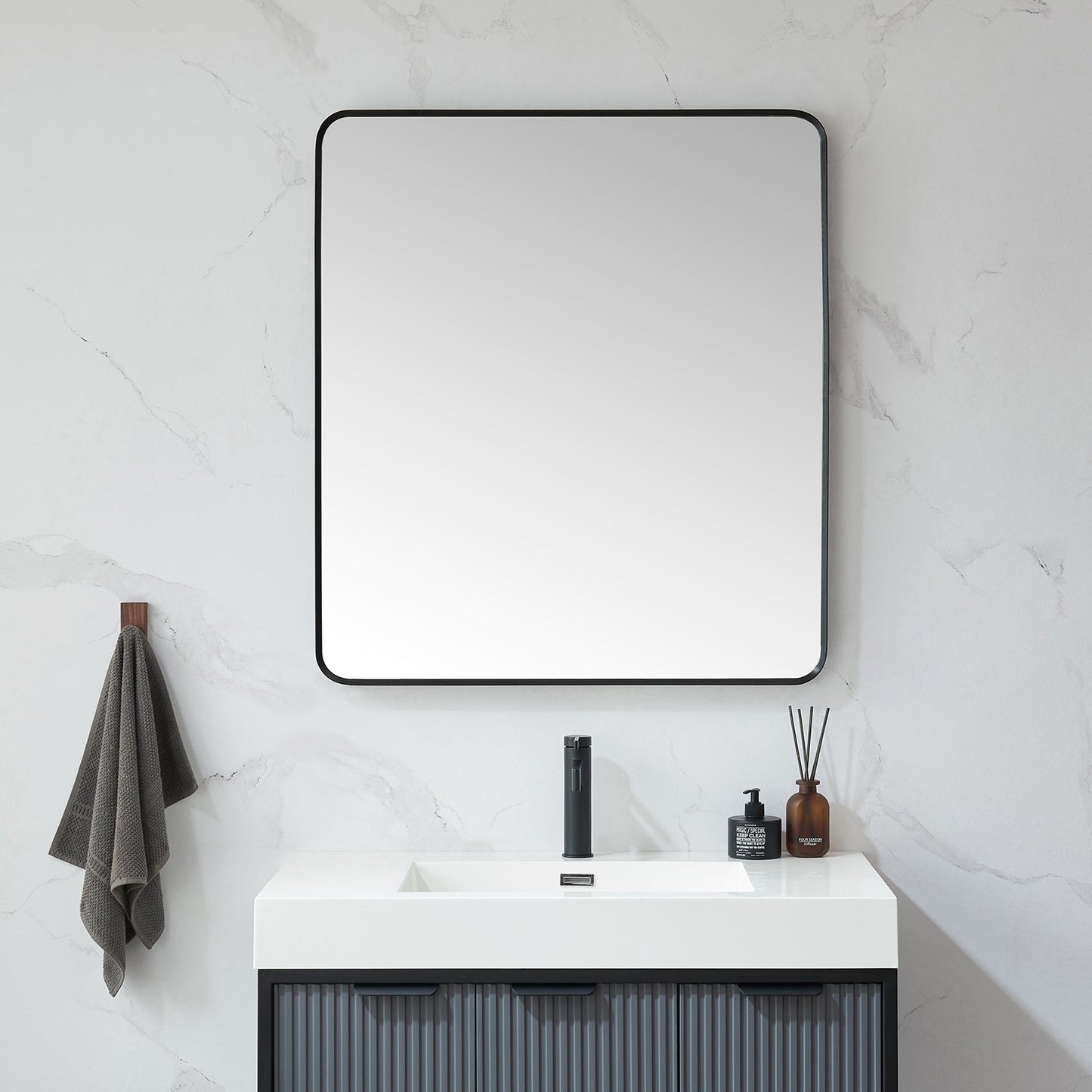 Mutriku 32 in. W x 36 in. H Rectangle Metal Wall Mirror in Brushed Black