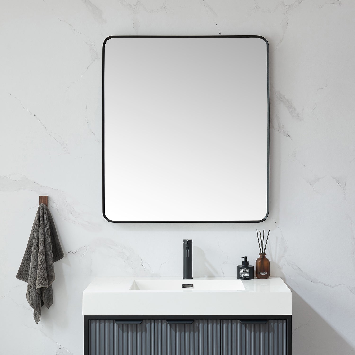 Mutriku 32 in. W x 36 in. H Rectangle Metal Wall Mirror in Brushed Black