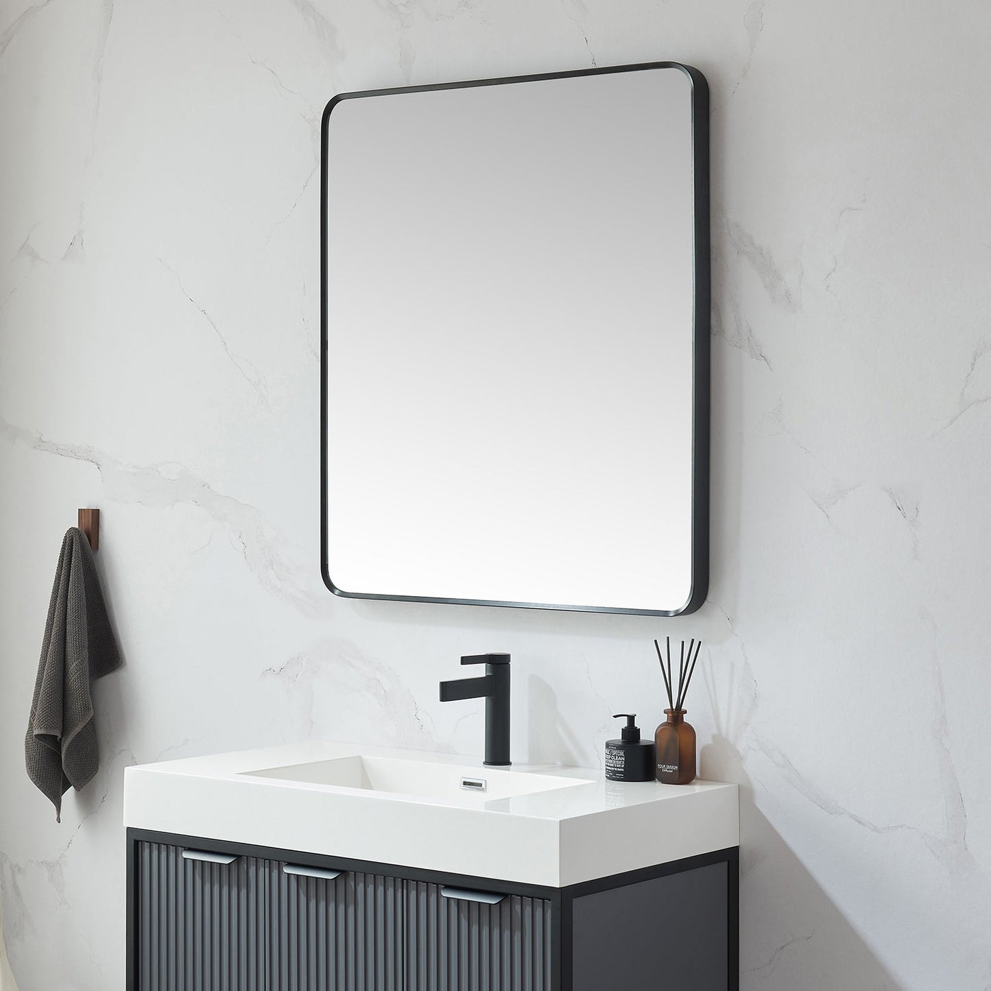 Mutriku 32 in. W x 36 in. H Rectangle Metal Wall Mirror in Brushed Black