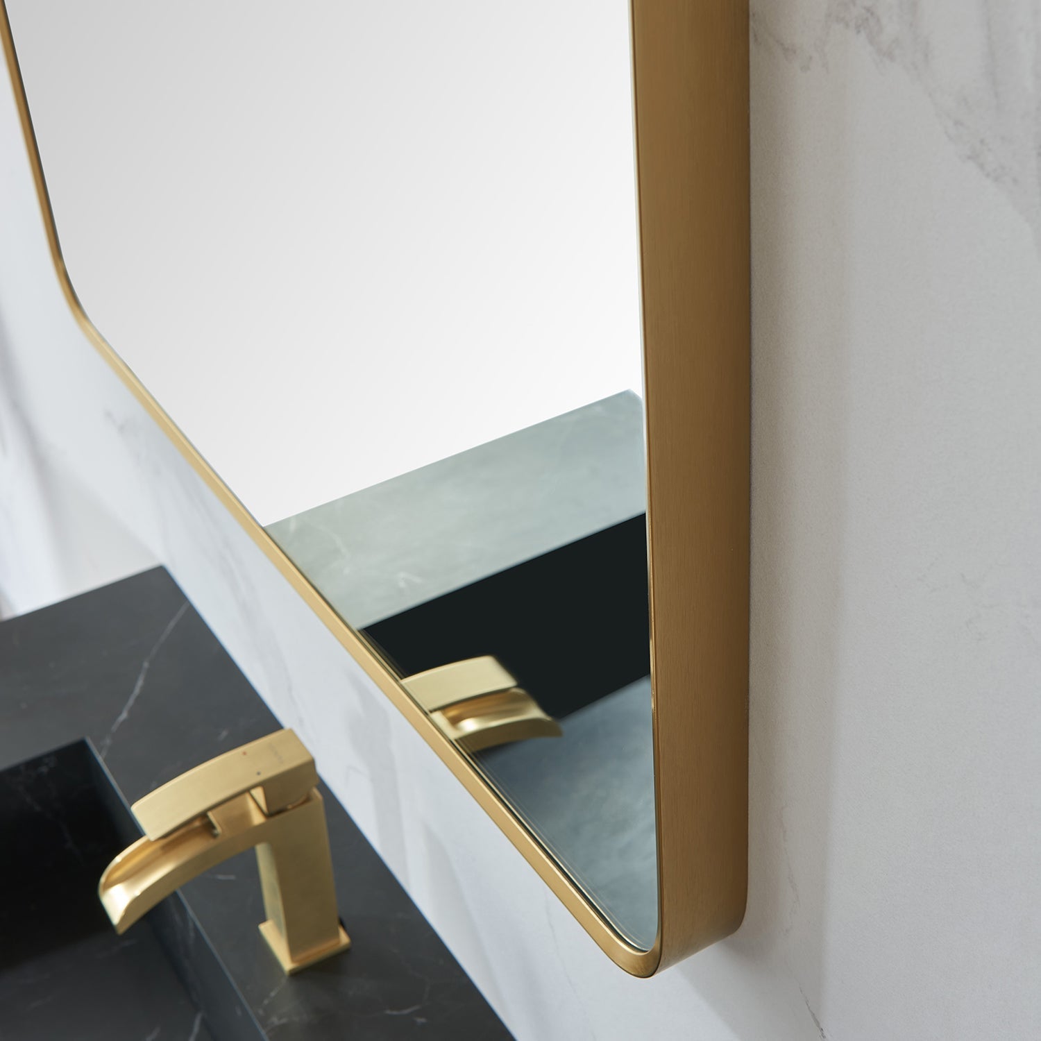 Mutriku 32 in. W x 36 in. H Rectangle Metal Wall Mirror in Brushed Gold