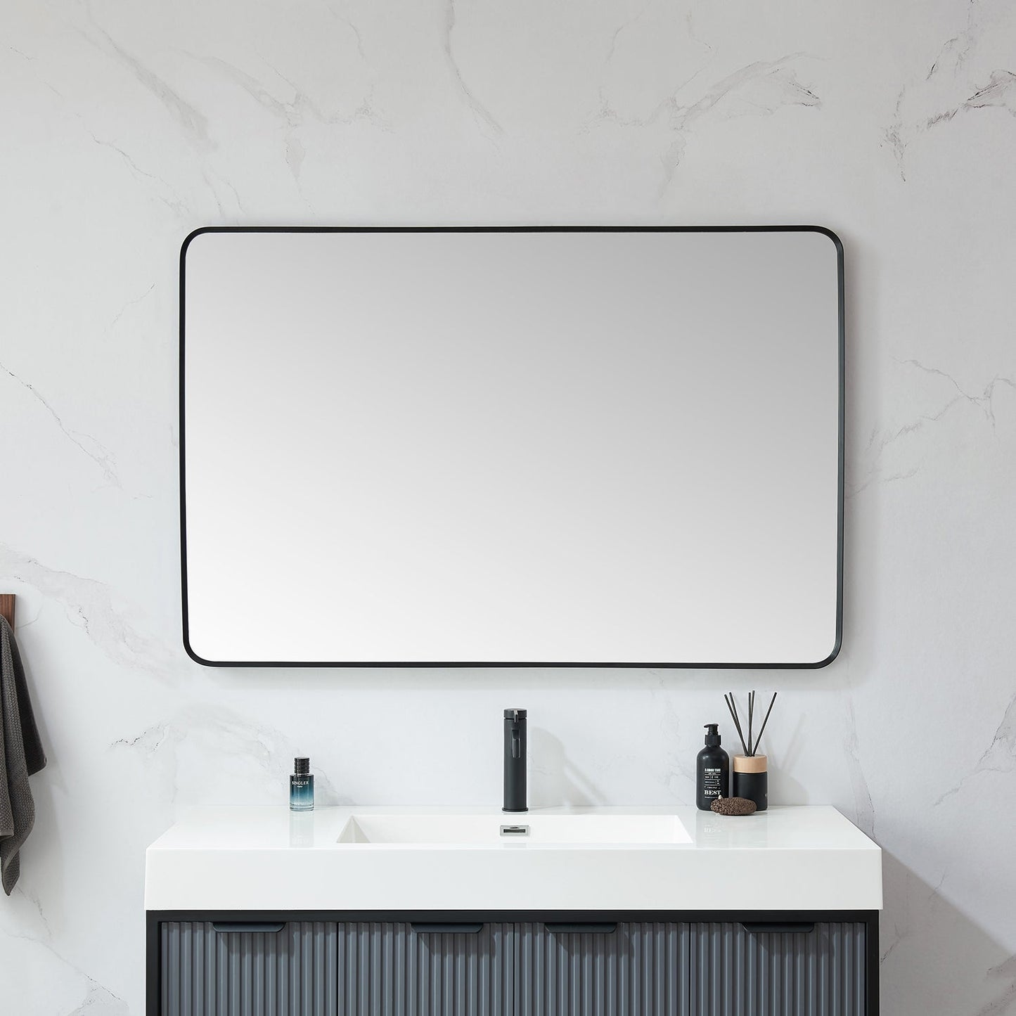 Mutriku 48 in. W x 32 in. H Rectangle Metal Wall Mirror in Brushed Black