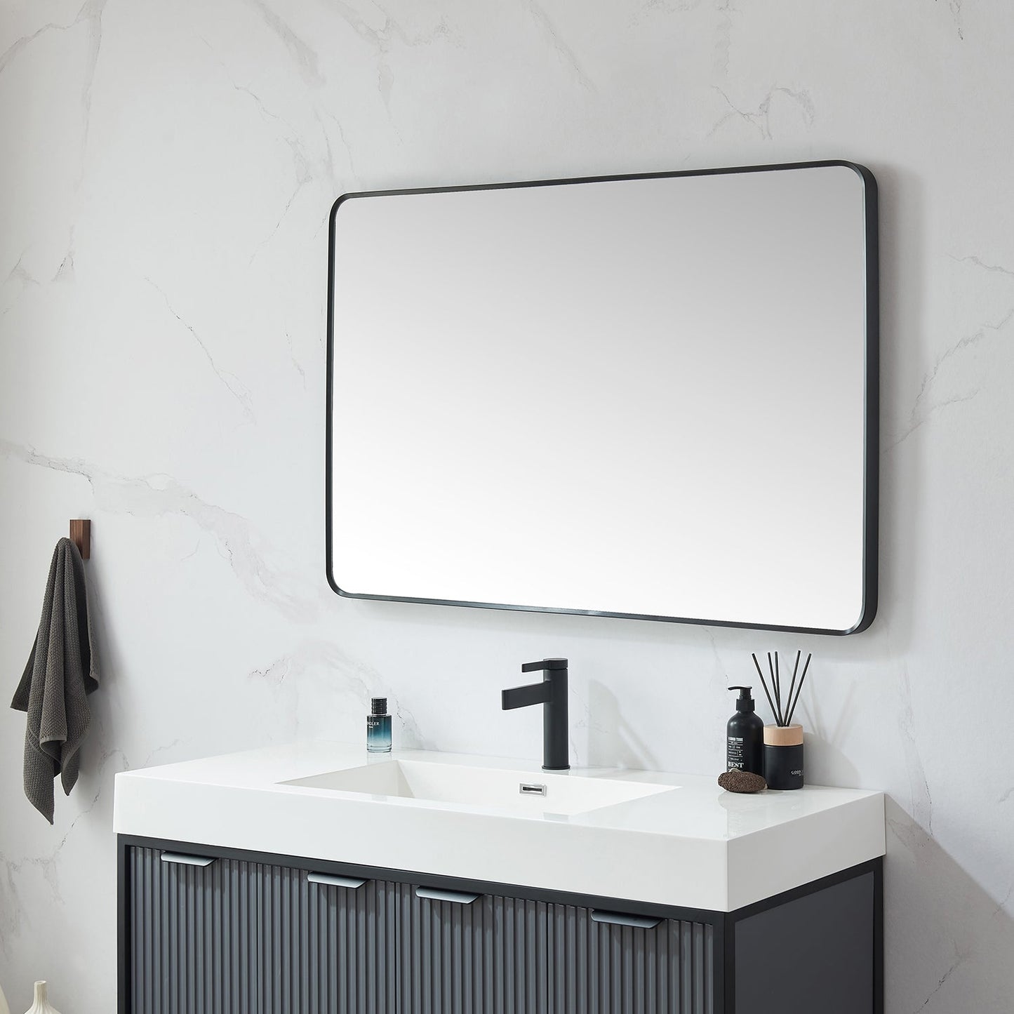 Mutriku 48 in. W x 32 in. H Rectangle Metal Wall Mirror in Brushed Black