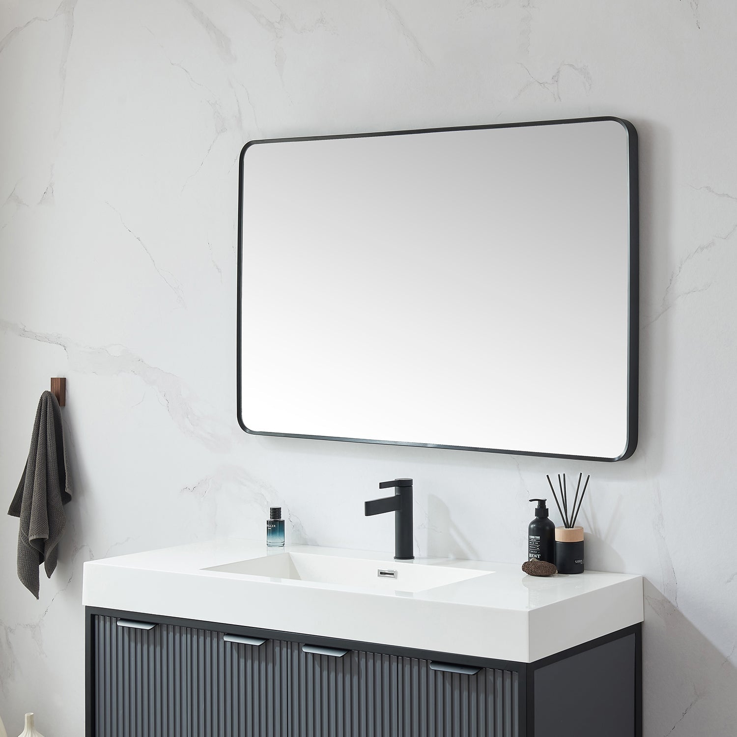 Mutriku 48 in. W x 32 in. H Rectangle Metal Wall Mirror in Brushed Black