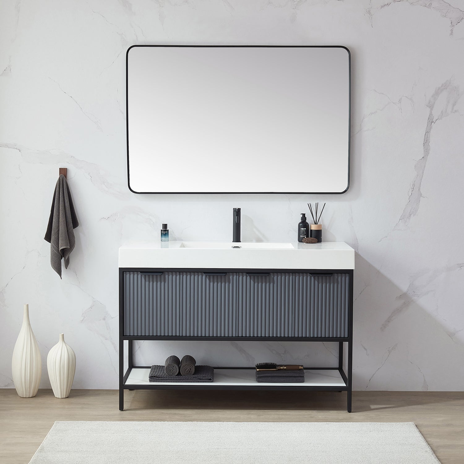 Mutriku 48 in. W x 32 in. H Rectangle Metal Wall Mirror in Brushed Black