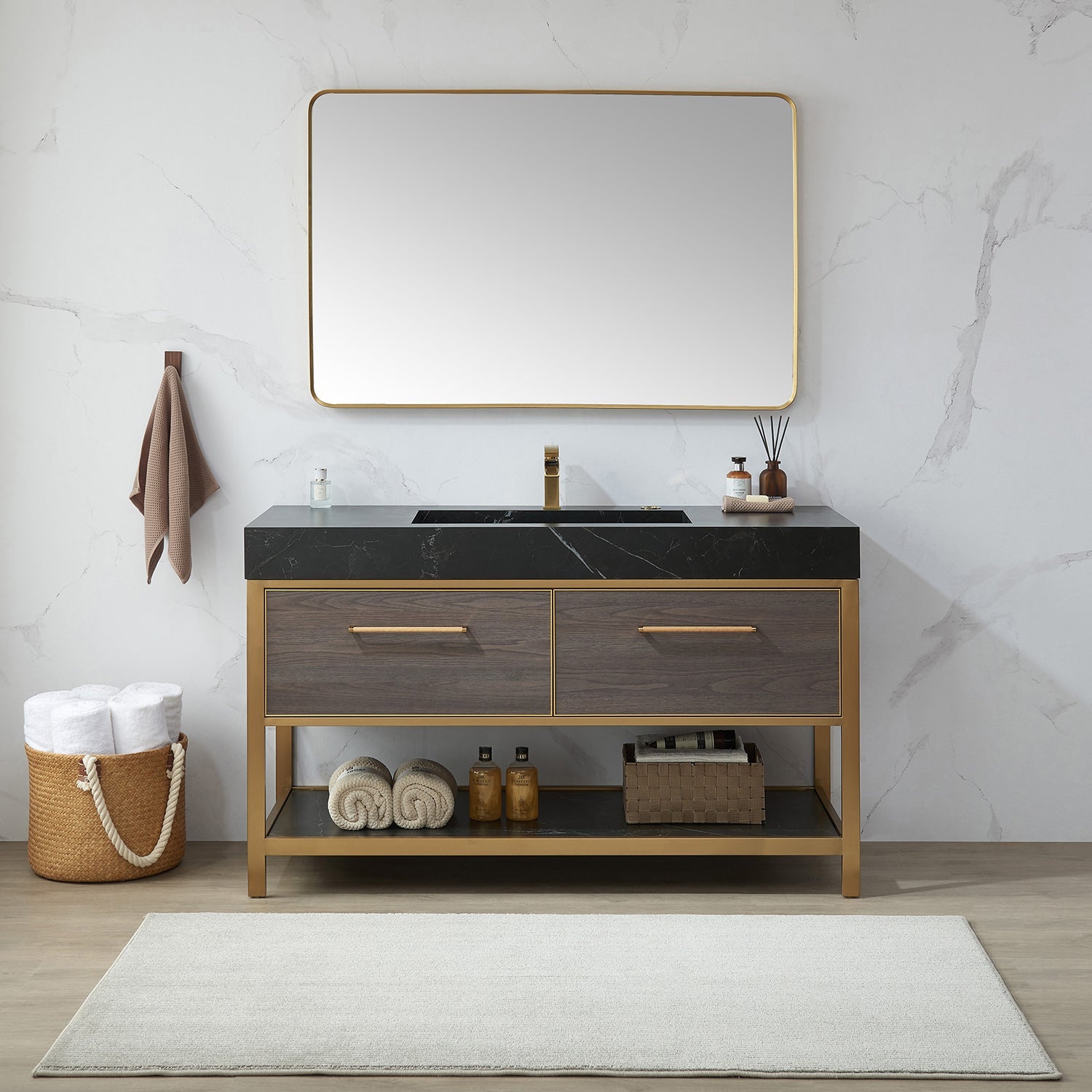 Mutriku 48 in. W x 32 in. H Rectangle Metal Wall Mirror in Brushed Gold