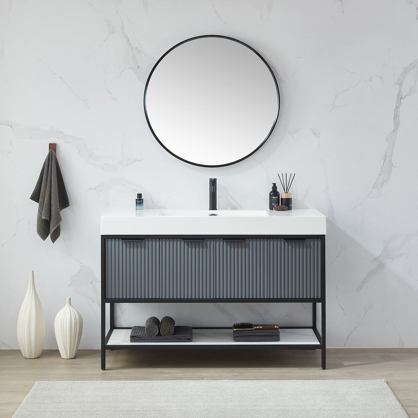 Cascante 32 in. W x 32 in. H Round Metal Wall Mirror in Brushed Black