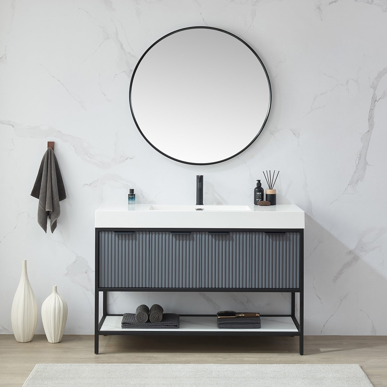 Cascante 35.4 in. W x 35.4 in. H Round Metal Wall Mirror in Brushed Black