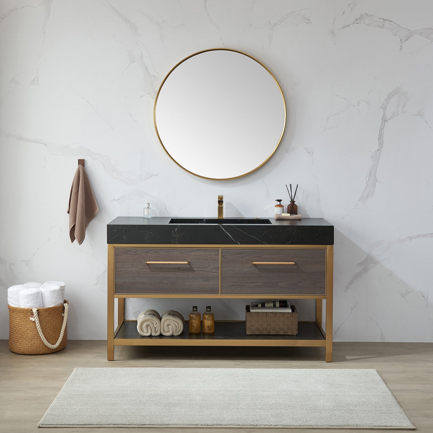 Cascante 35.4 in. W x 35.4 in. H Round Metal Wall Mirror in Brushed  Gold