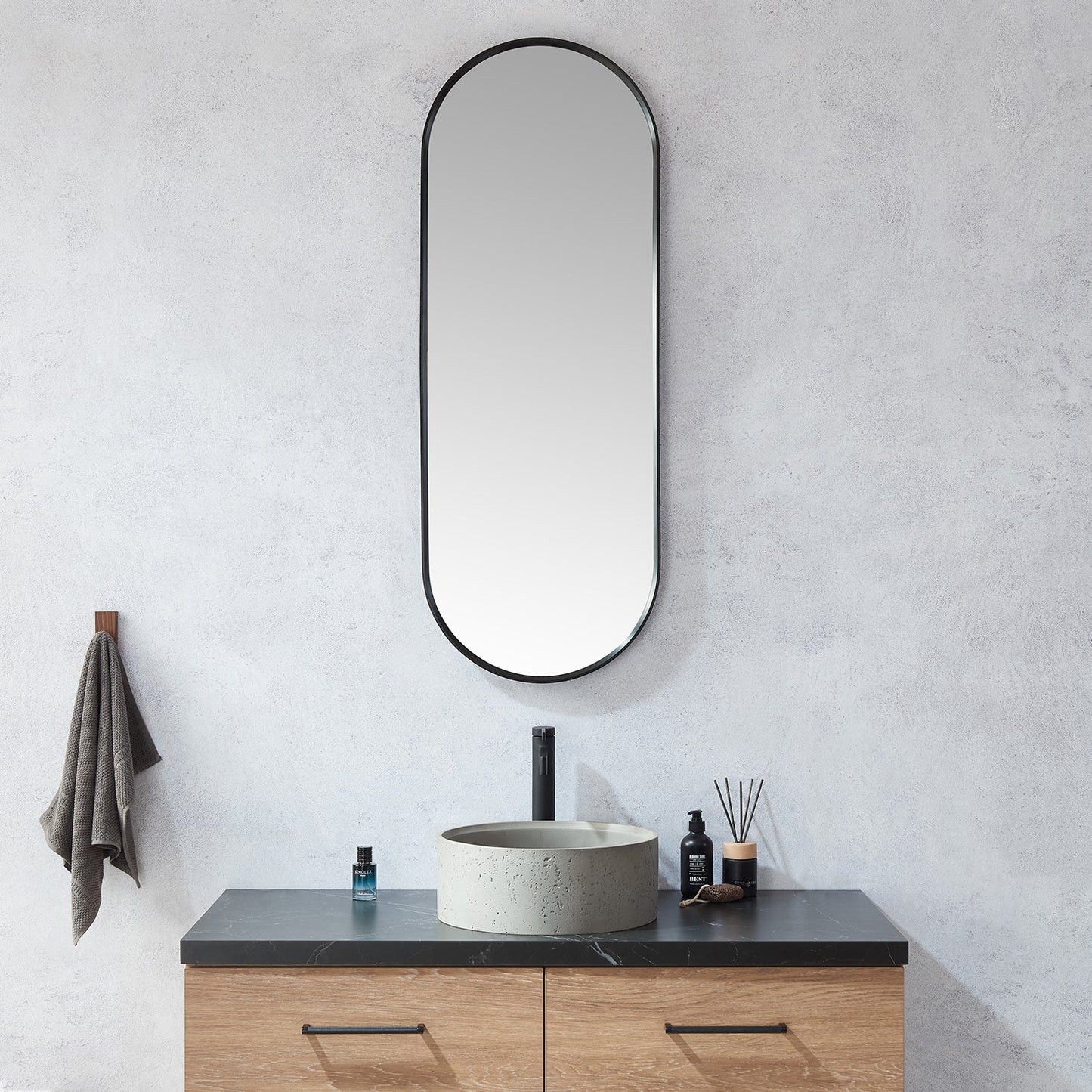 Luarca 18 in. W x 48 in. H Oval Metal Wall Mirror in Brushed Black